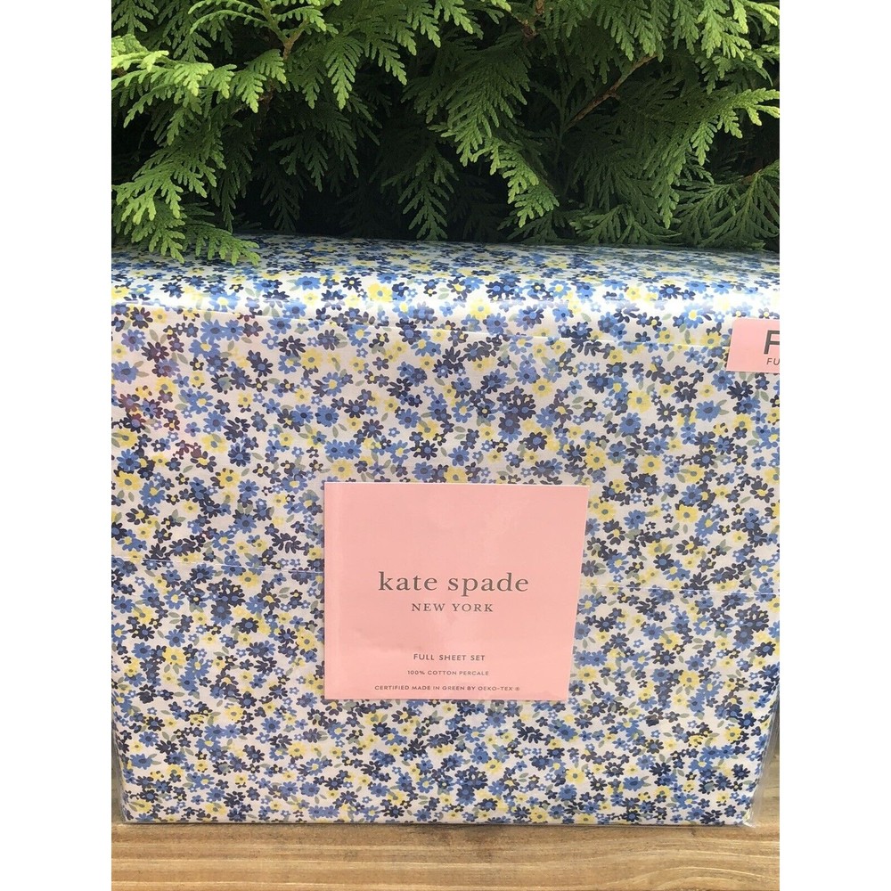 NEW 4pc Kate Spade Full Sheet Set Cottage Chic Petite Flowers Navy,Blue, Yellow